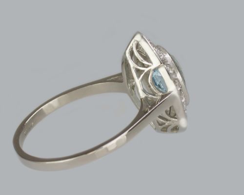 ART DECO AQUAMARINE DIAMOND PLATINUM RING AUTHENTIC 1920'S ANTIQUE DRESS RING - ADDITIONAL PHOTO 4
