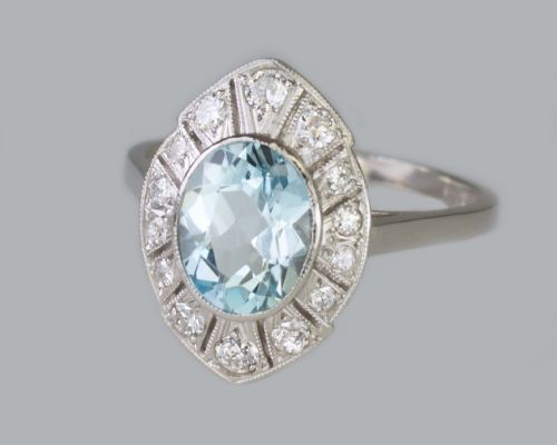 ART DECO AQUAMARINE DIAMOND PLATINUM RING AUTHENTIC 1920'S ANTIQUE DRESS RING - ADDITIONAL PHOTO 5