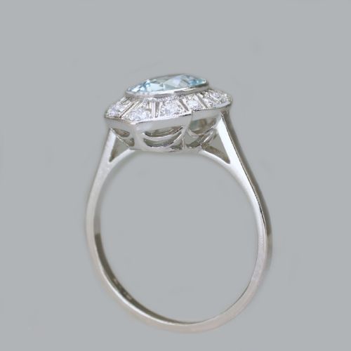 ART DECO AQUAMARINE DIAMOND PLATINUM RING AUTHENTIC 1920'S ANTIQUE DRESS RING - ADDITIONAL PHOTO 9