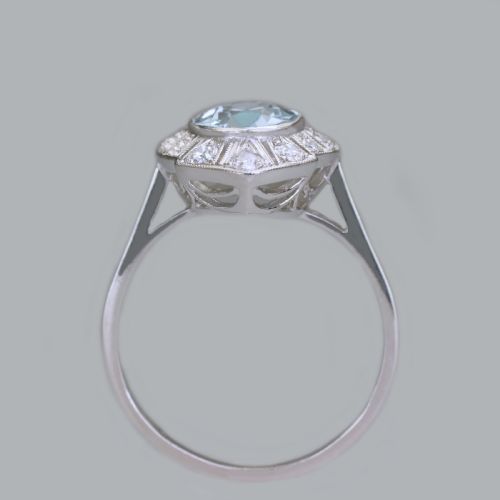 ART DECO AQUAMARINE DIAMOND PLATINUM RING AUTHENTIC 1920'S ANTIQUE DRESS RING - ADDITIONAL PHOTO 10