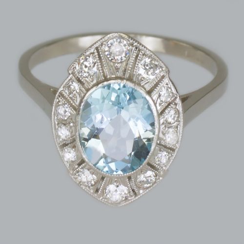 ART DECO AQUAMARINE DIAMOND PLATINUM RING AUTHENTIC 1920'S ANTIQUE DRESS RING - ADDITIONAL PHOTO 11