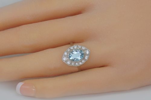 ART DECO AQUAMARINE DIAMOND PLATINUM RING AUTHENTIC 1920'S ANTIQUE DRESS RING - ADDITIONAL PHOTO 13