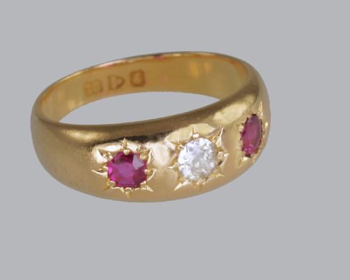 EDWARDIAN RUBY OLD CUT DIAMOND 18CT GOLD ANTIQUE RING HALLMARKED CHESTER 1905 - ADDITIONAL PHOTO 4