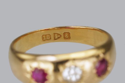 EDWARDIAN RUBY OLD CUT DIAMOND 18CT GOLD ANTIQUE RING HALLMARKED CHESTER 1905 - ADDITIONAL PHOTO 6