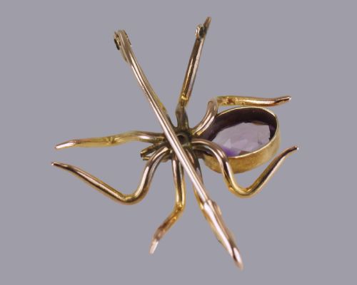 ANTIQUE 15 SPIDER BROOCH PENDANT 15CT GOLD VICTORIAN AMETHYST PEARL INSECT - ADDITIONAL PHOTO 5