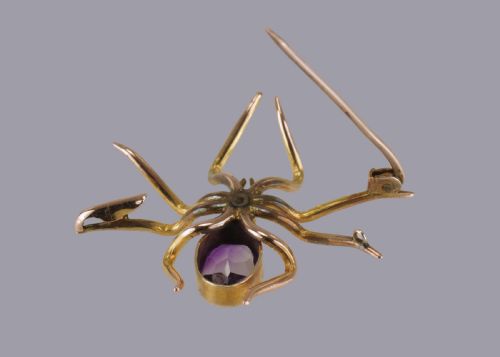 ANTIQUE 15 SPIDER BROOCH PENDANT 15CT GOLD VICTORIAN AMETHYST PEARL INSECT - ADDITIONAL PHOTO 6