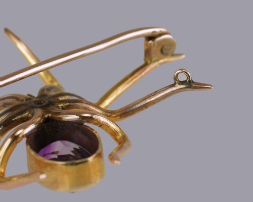 ANTIQUE 15 SPIDER BROOCH PENDANT 15CT GOLD VICTORIAN AMETHYST PEARL INSECT - ADDITIONAL PHOTO 7
