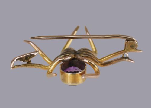 ANTIQUE 15 SPIDER BROOCH PENDANT 15CT GOLD VICTORIAN AMETHYST PEARL INSECT - ADDITIONAL PHOTO 8