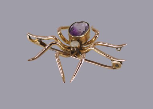 ANTIQUE 15 SPIDER BROOCH PENDANT 15CT GOLD VICTORIAN AMETHYST PEARL INSECT - ADDITIONAL PHOTO 9