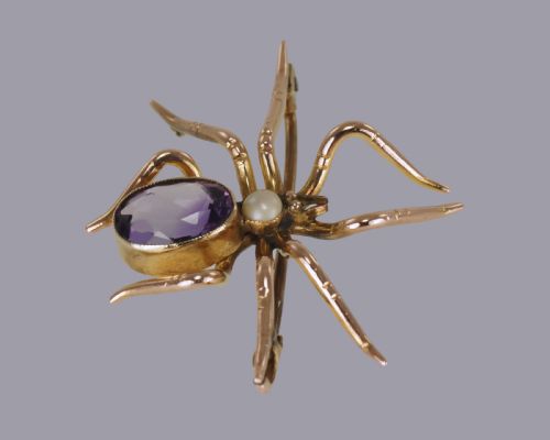 ANTIQUE 15 SPIDER BROOCH PENDANT 15CT GOLD VICTORIAN AMETHYST PEARL INSECT - ADDITIONAL PHOTO 10