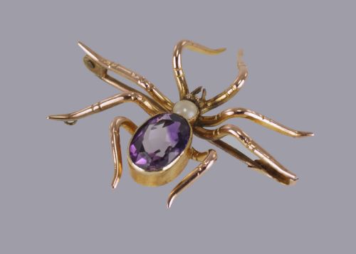 ANTIQUE 15 SPIDER BROOCH PENDANT 15CT GOLD VICTORIAN AMETHYST PEARL INSECT - ADDITIONAL PHOTO 11