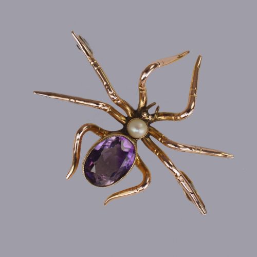 antique 15 spider brooch pendant 15ct gold victorian amethyst pearl insect - CATEGORY: ANTIQUE JEWELLERY - DATED VICTORIAN