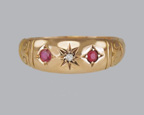 antique 15ct gold ruby diamond gypsy ring victorian trilogy ring circa 1890 - CATEGORY: ANTIQUE JEWELLERY - DATED VICTORIAN