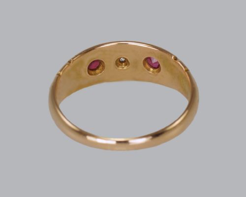 ANTIQUE 15CT GOLD RUBY DIAMOND GYPSY RING VICTORIAN TRILOGY RING CIRCA 1890 - ADDITIONAL PHOTO 3