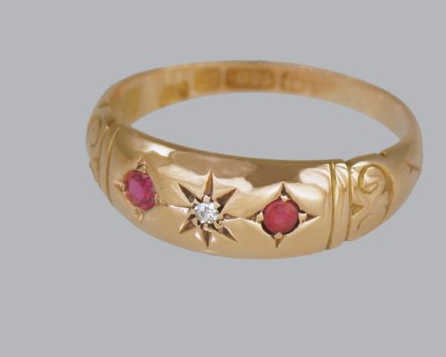 ANTIQUE 15CT GOLD RUBY DIAMOND GYPSY RING VICTORIAN TRILOGY RING CIRCA 1890 - ADDITIONAL PHOTO 7