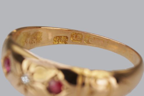 ANTIQUE 15CT GOLD RUBY DIAMOND GYPSY RING VICTORIAN TRILOGY RING CIRCA 1890 - ADDITIONAL PHOTO 8