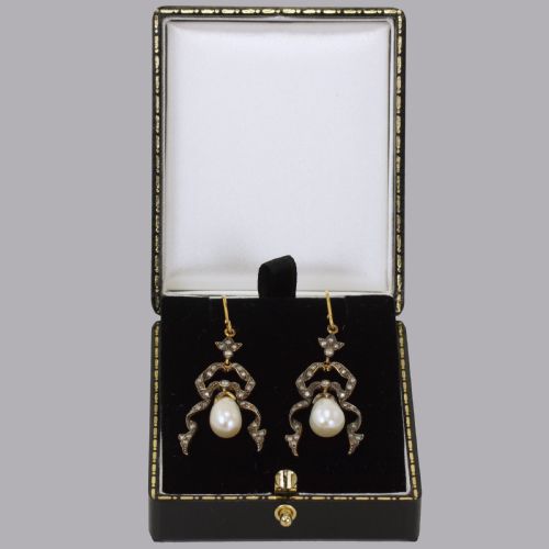 VINTAGE PEARL DIAMOND DANGLE 18CT GOLD SILVER VICTORIAN STYLE DROP EARRINGS - ADDITIONAL PHOTO 4