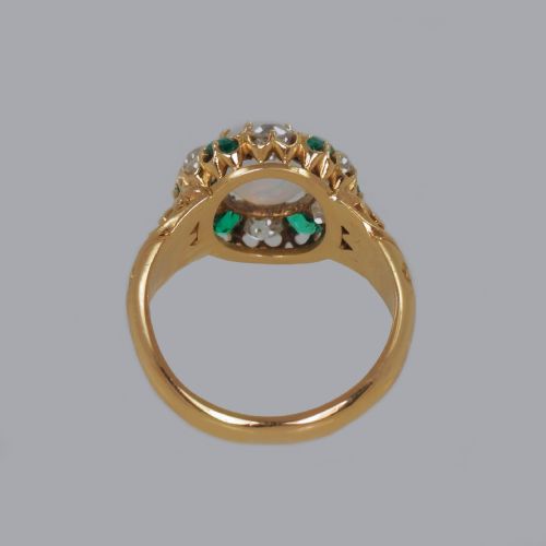 VICTORIAN OPAL EMERALD OLD CUT DIAMOND 18CT GOLD CLUSTER RING HALLMARKED 1881 - ADDITIONAL PHOTO 11