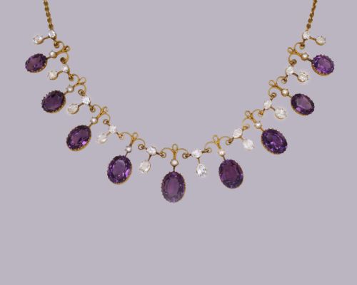 VICTORIAN AMETHYST GOSHENITE PEARL 15CT GOLD ANTIQUE GARLAND NECKLACE WITH ORIGINAL PRESENTATION BOX - ADDITIONAL PHOTO 2