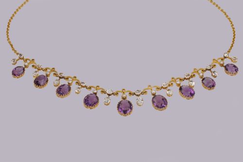 VICTORIAN AMETHYST GOSHENITE PEARL 15CT GOLD ANTIQUE GARLAND NECKLACE WITH ORIGINAL PRESENTATION BOX - ADDITIONAL PHOTO 3
