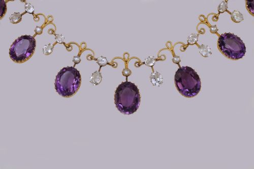 VICTORIAN AMETHYST GOSHENITE PEARL 15CT GOLD ANTIQUE GARLAND NECKLACE WITH ORIGINAL PRESENTATION BOX - ADDITIONAL PHOTO 5