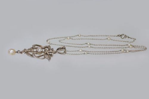 fig 1. Edwardian Diamond & Pearl Lavaliere Pendant Platinum Antique Art Nouveau Necklace