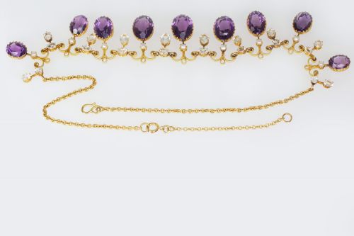 VICTORIAN AMETHYST GOSHENITE PEARL 15CT GOLD ANTIQUE GARLAND NECKLACE WITH ORIGINAL PRESENTATION BOX - ADDITIONAL PHOTO 9