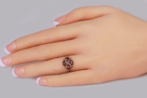 VICTORIAN GARNET EMERALD ANTIQUE RING HALLMARKED 12CT GOLD BIRMINGHAM 1869 - ADDITIONAL PHOTO 1