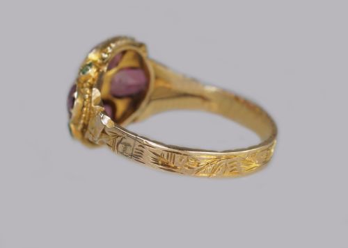 VICTORIAN GARNET EMERALD ANTIQUE RING HALLMARKED 12CT GOLD BIRMINGHAM 1869 - ADDITIONAL PHOTO 13