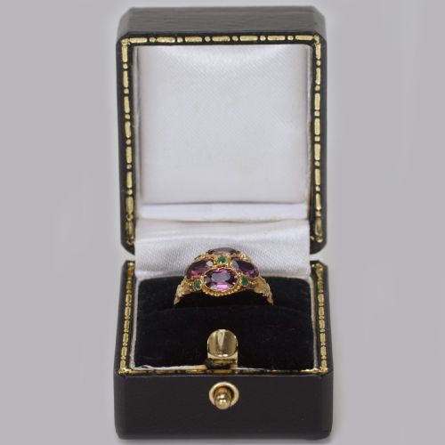 VICTORIAN GARNET EMERALD ANTIQUE RING HALLMARKED 12CT GOLD BIRMINGHAM 1869 - ADDITIONAL PHOTO 15