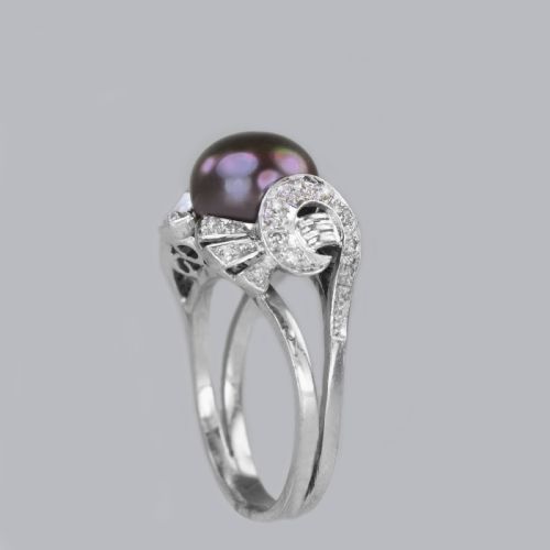 TAHITIAN PEARL DIAMOND RING 18CT GOLD 1960'S BLACK PEARL COCKTAIL RING - ADDITIONAL PHOTO 6
