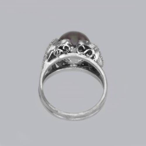 TAHITIAN PEARL DIAMOND RING 18CT GOLD 1960'S BLACK PEARL COCKTAIL RING - ADDITIONAL PHOTO 10
