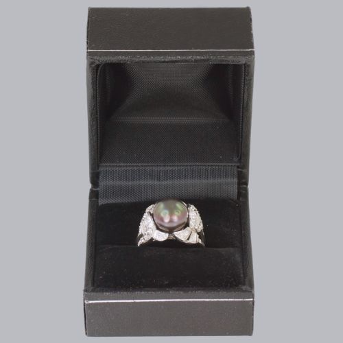 TAHITIAN PEARL DIAMOND RING 18CT GOLD 1960'S BLACK PEARL COCKTAIL RING - ADDITIONAL PHOTO 12