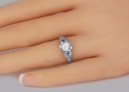 SOLITAIRE OLD CUT DIAMOND RING ANTIQUE 18CT GOLD PLAT 1920'S ENGAGEMENT RING - ADDITIONAL PHOTO 8