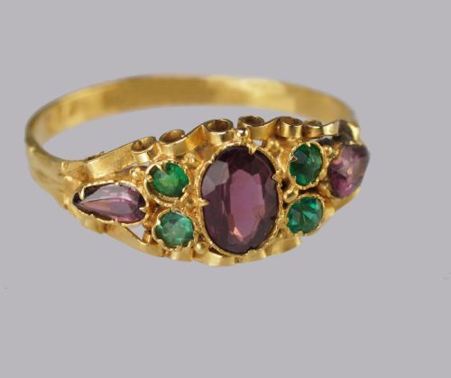 fig 5. Victorian Garnet & Emerald English Ornate 12ct Gold Antique Ring Hallmarked 1873