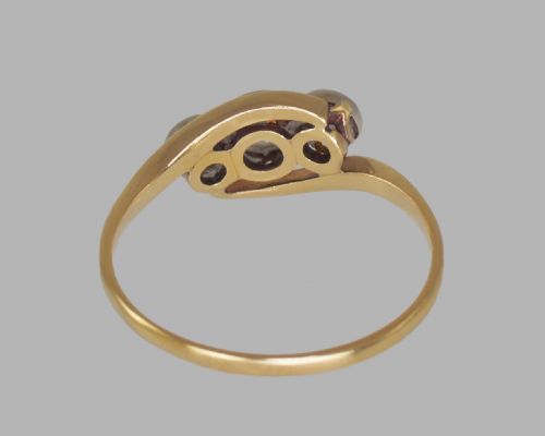 ART DECO TRILOGY RING ANTIQUE 090CT OLD CUT DIAMOND 18CT GOLD 1920'S TWIST RING - ADDITIONAL PHOTO 5