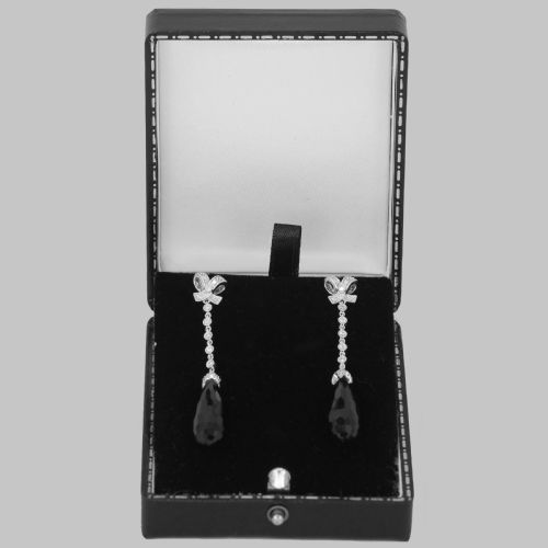 VINTAGE DIAMOND BLACK ONYX DANGLE EARRINGS 18CT GOLD EDWARDIAN STYLE DROP EARRINGS - ADDITIONAL PHOTO 1