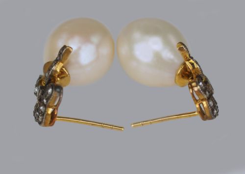 VICTORIAN PEARL DIAMOND DROP EARRINGS 18CT GOLD SILVER ANTIQUE DANGLE EARRINGS - ADDITIONAL PHOTO 2