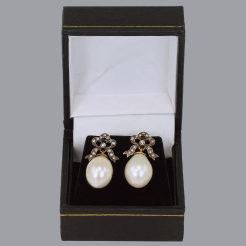 VICTORIAN PEARL DIAMOND DROP EARRINGS 18CT GOLD SILVER ANTIQUE DANGLE EARRINGS - ADDITIONAL PHOTO 4