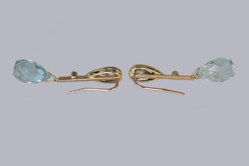 AQUAMARINE OLD CUT DIAMOND EDWARDIAN DROP EARRINGS ANTIQUE 18CT GOLD DANGLE EARRINGS - ADDITIONAL PHOTO 5