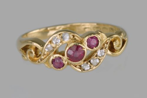 victorian 18ct gold ruby diamond antique ring hallmarked birmingham 1901 - CATEGORY: ANTIQUE JEWELLERY - DATED 1900