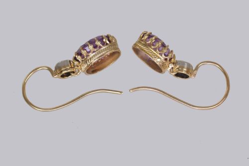 EDWARDIAN AMETHYST OLD CUT DIAMOND DROP EARRINGS ANTIQUE 18CT GOLD 1 DANGLE EARRINGS - ADDITIONAL PHOTO 6