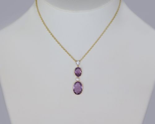 edwardian amethyst 080ct old cut diamond 18ct gold antique necklace circa 1910 - CATEGORY: ANTIQUE JEWELLERY - DATED EDWARDIAN