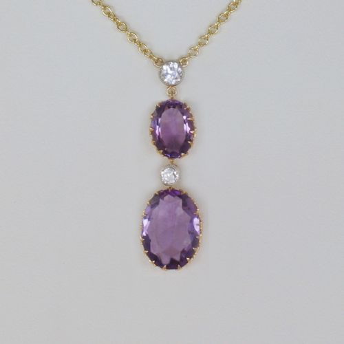 EDWARDIAN AMETHYST 080CT OLD CUT DIAMOND 18CT GOLD ANTIQUE NECKLACE CIRCA 1910 - ADDITIONAL PHOTO 1