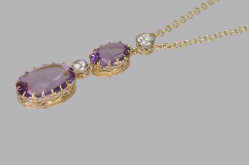 EDWARDIAN AMETHYST 080CT OLD CUT DIAMOND 18CT GOLD ANTIQUE NECKLACE CIRCA 1910 - ADDITIONAL PHOTO 2