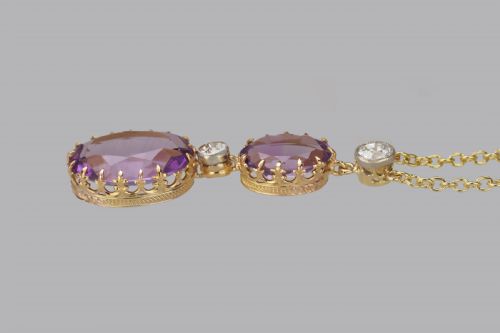 EDWARDIAN AMETHYST 080CT OLD CUT DIAMOND 18CT GOLD ANTIQUE NECKLACE CIRCA 1910 - ADDITIONAL PHOTO 3