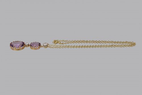 EDWARDIAN AMETHYST 080CT OLD CUT DIAMOND 18CT GOLD ANTIQUE NECKLACE CIRCA 1910 - ADDITIONAL PHOTO 4