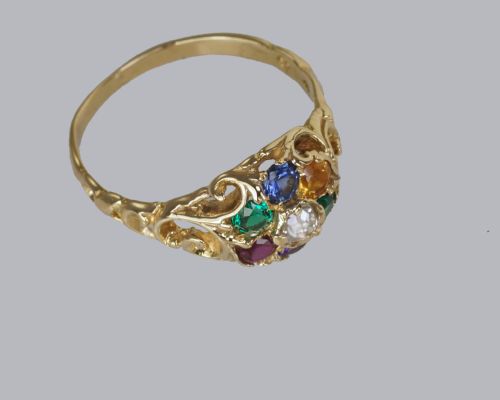 fig 3. Victorian Dearest Ring 18ct Cluster Diamond Emerald Amethyst Ruby Emerald Sapphire Topaz