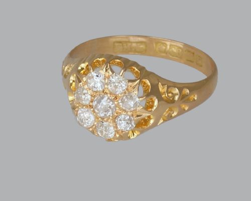 ANTIQUE OLD MINE CUT DIAMOND CLUSTER RING 18CT GOLD EDWARDIAN RING HALLMARKED BIRMINGHAM 1906 - ADDITIONAL PHOTO 2