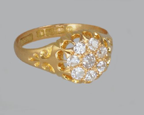 ANTIQUE OLD MINE CUT DIAMOND CLUSTER RING 18CT GOLD EDWARDIAN RING HALLMARKED BIRMINGHAM 1906 - ADDITIONAL PHOTO 3